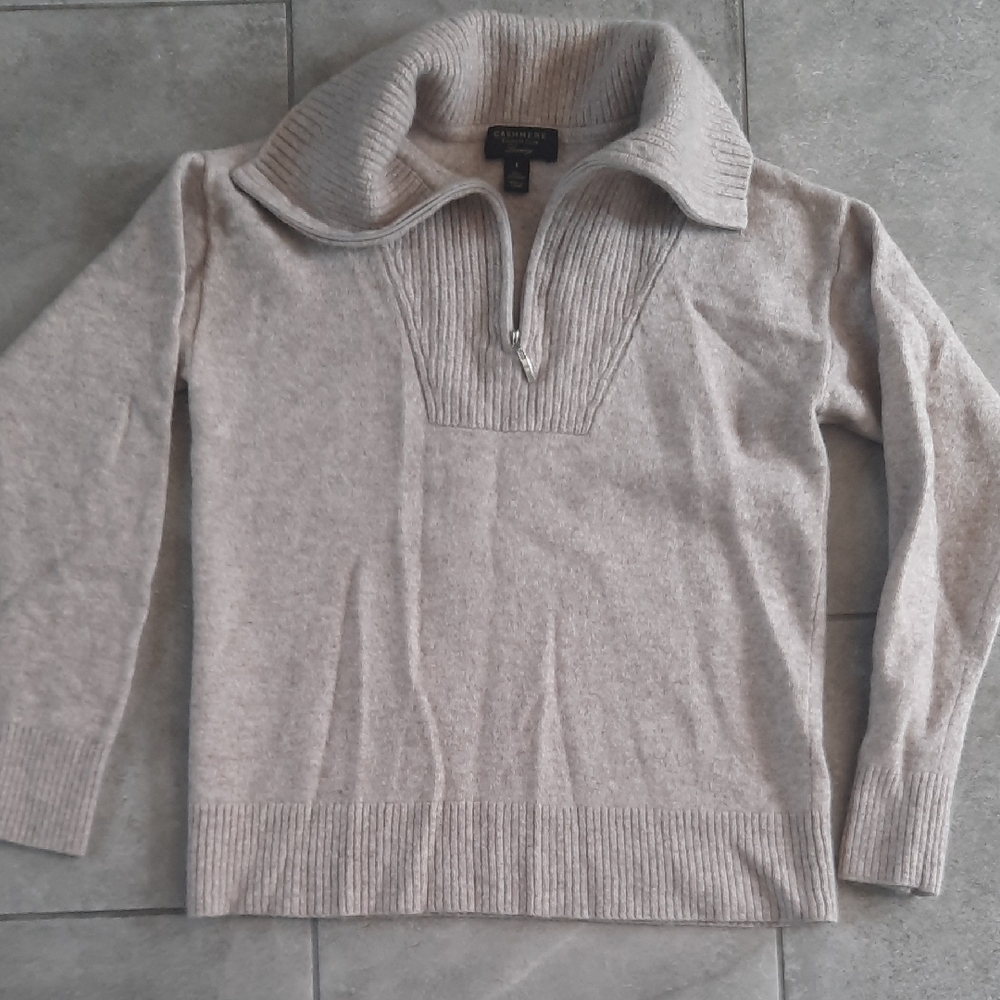 Charter Club Cashmere Cream Zip Front Ladies Sweater-size S